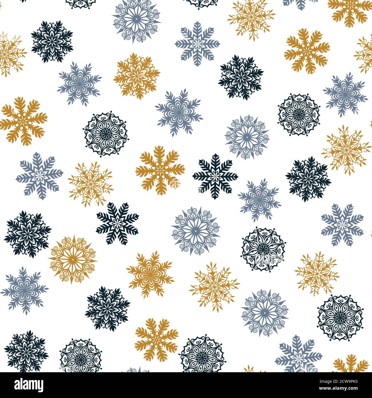 Seamless pattern with cute golden original snowflakes.  Stock Vector