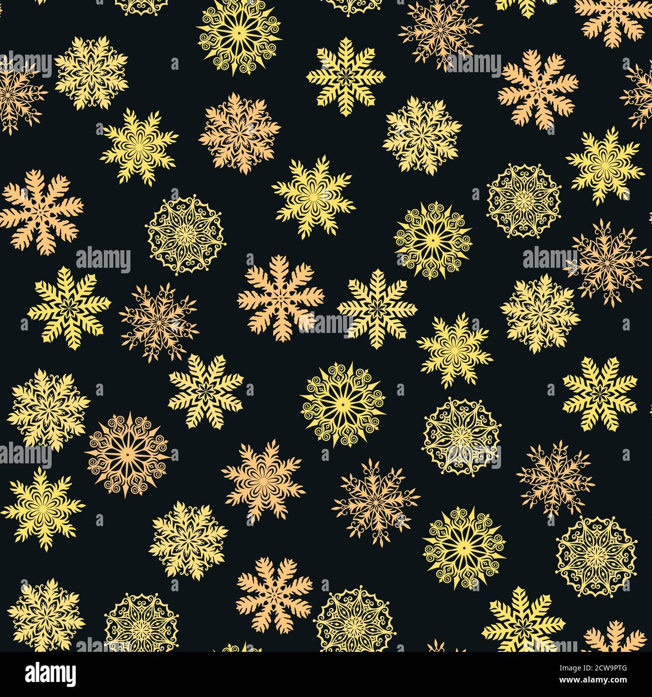 Seamless pattern with cute golden original snowflakes. Stock Vector