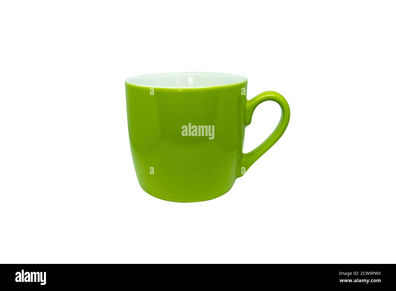 Green Mug, Empty coffee isolated on white background, clipping path Stock Photo