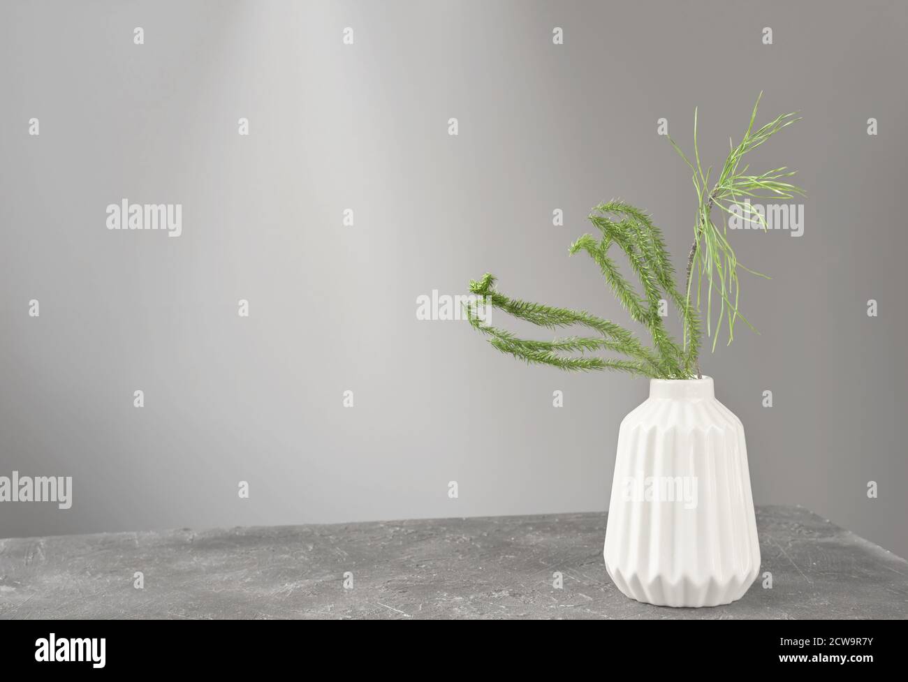 minimal style interior decor. green grass branches in a white vase. hipster  home deroration. uncluttered room. scandinavian interior. trendy nordic  home decor. copy space for text Stock Photo - Alamy