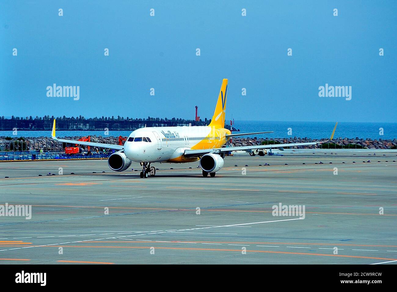 Vanilla Air, Airbus, A320-200, JA07VA, Now Merged, Taxi to Gate, Naha Airport, Okinawa, Japan Stock Photo