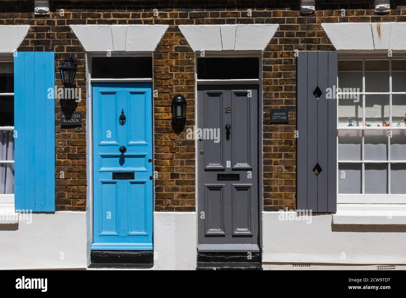 England, Kent, Deal, Colourful Doorway and Shuttered Windows Stock Photo