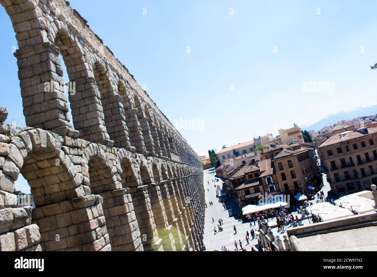 View of the famous Aqueduct of Segovia ruins in Segovia, Spain Stock ...