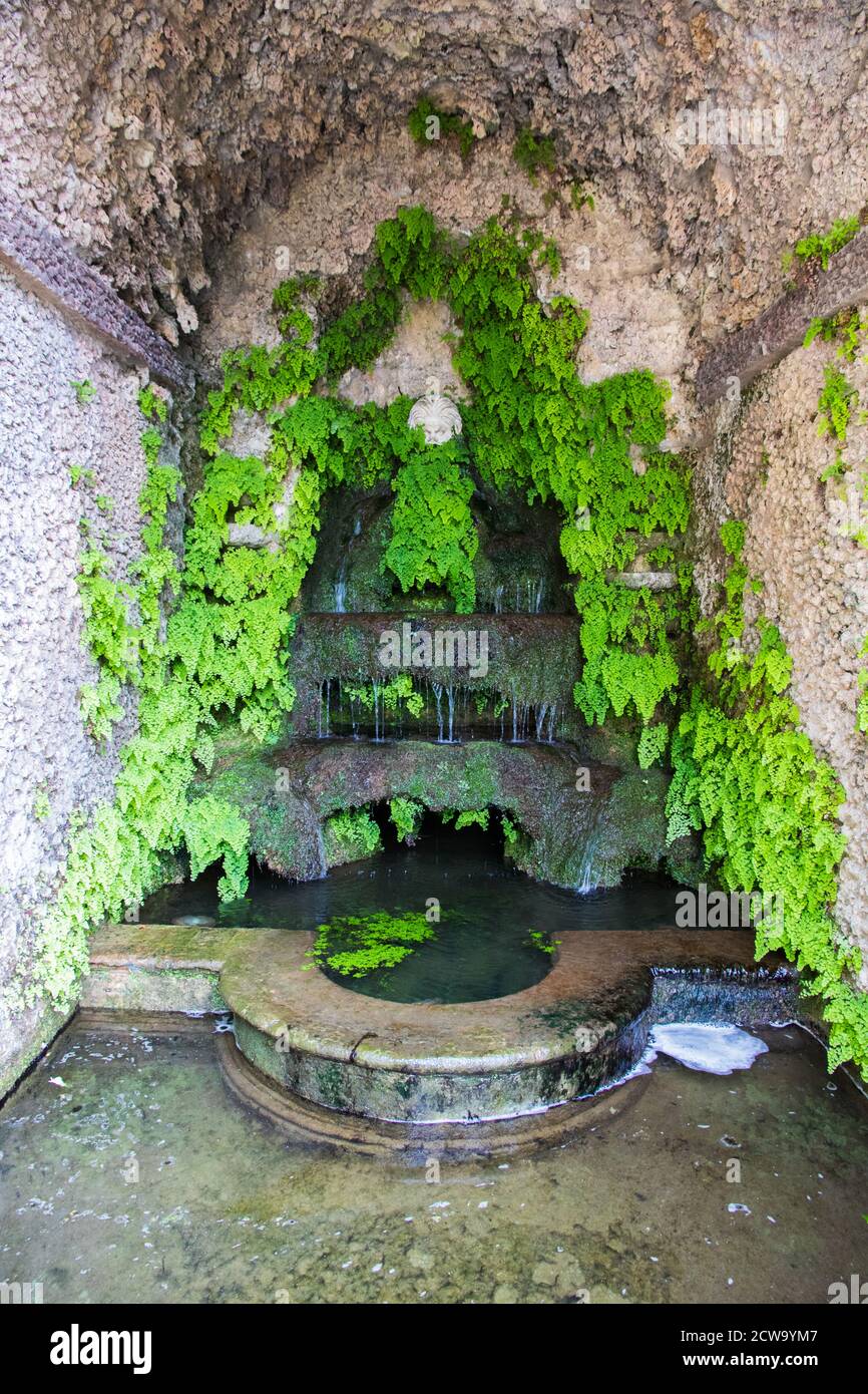 Grotto fountain at Villa D'Este in Lazio Italy Stock Photo