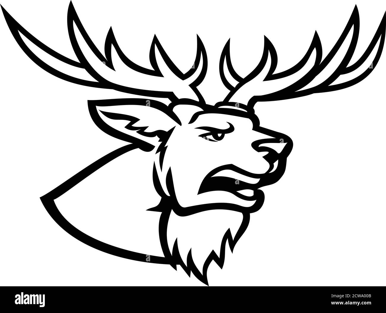 Mascot illustration of head of a stag or buck red deer Cervus elaphus, one of the largest deer species, with antlers and roaring viewed from side on i Stock Vector
