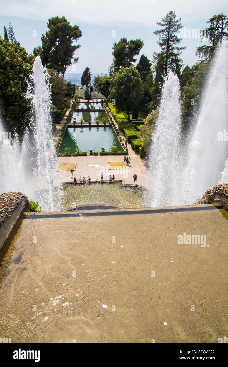 Fountain and gardens in Villa D'Este in Lazio Italy Stock Photo