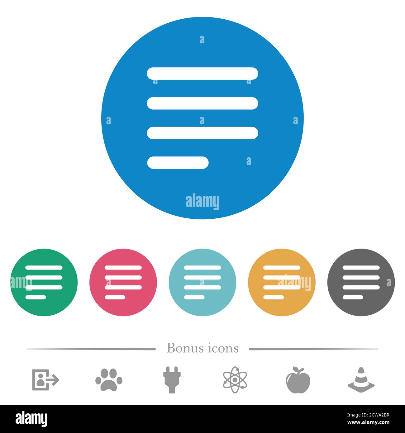 Text align justify last row left flat white icons on round color ...