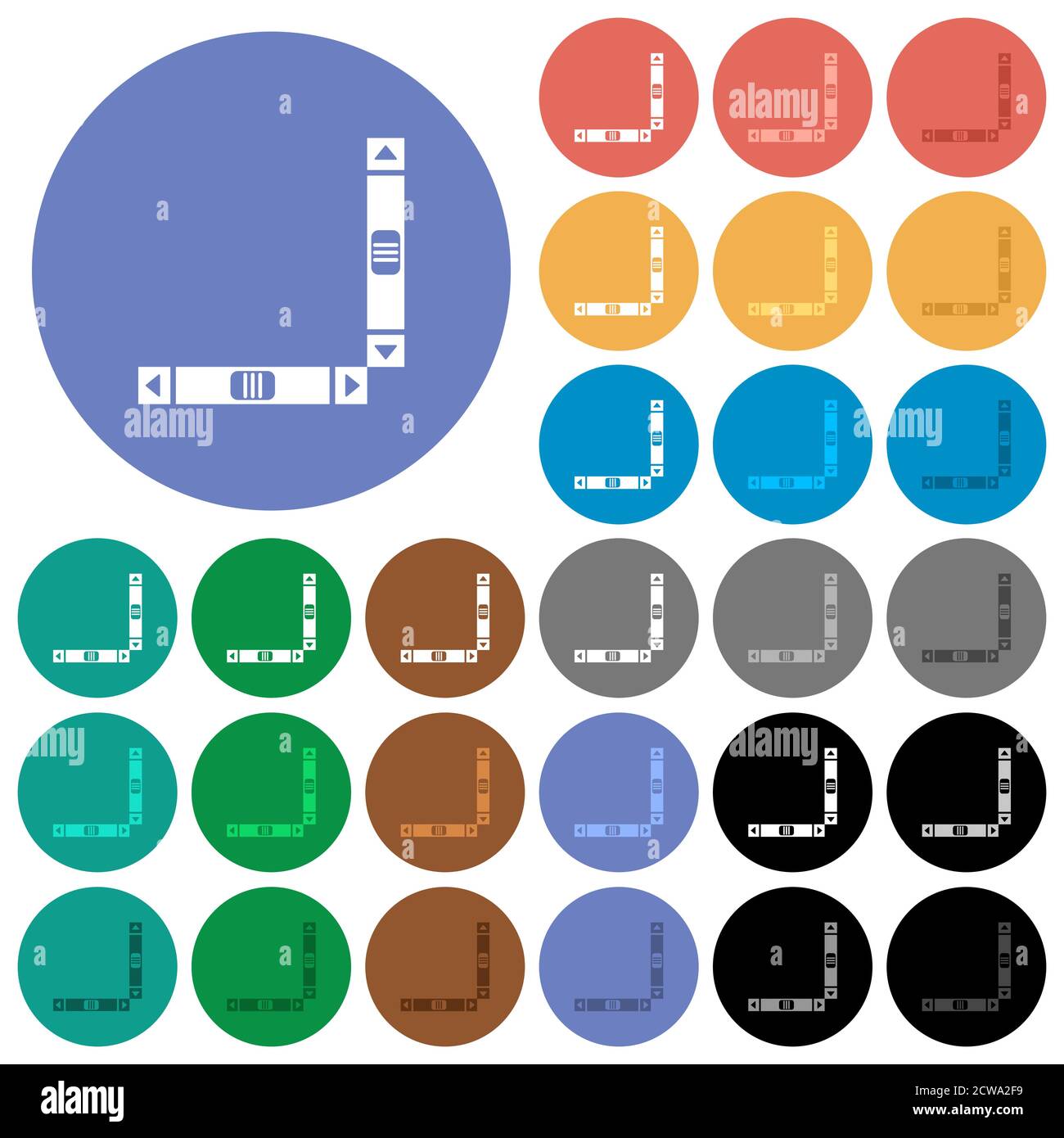 Vertical and horizontal scroll bars multi colored flat icons on round ...