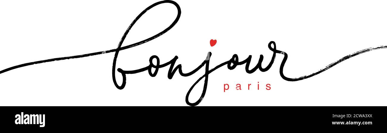 Bonjour Paris ink pen vector lettering.  Stock Vector