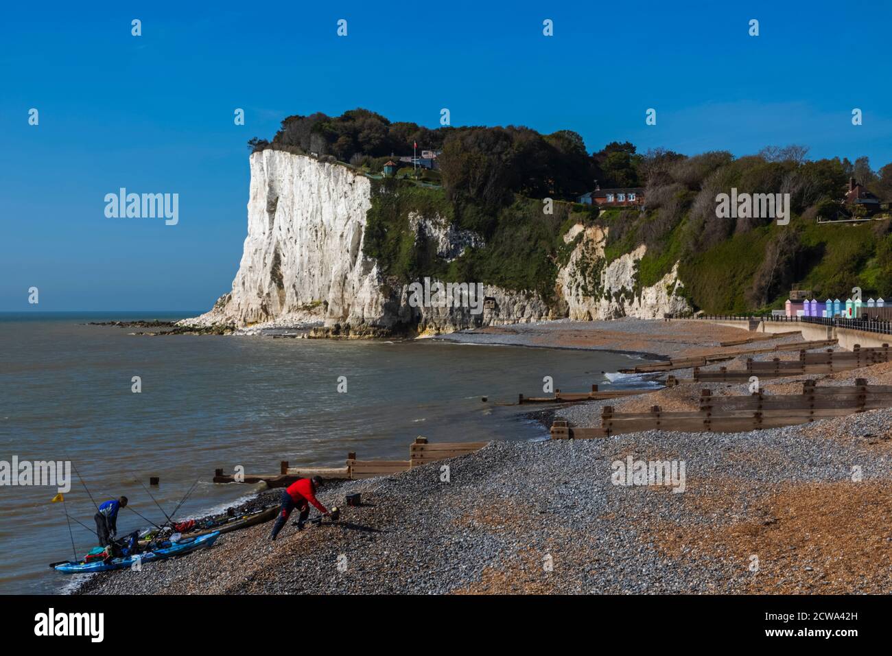 England, Kent, Dover, St.Margaret's Bay, The Beach and The White Cliffs of Dover Stock Photo