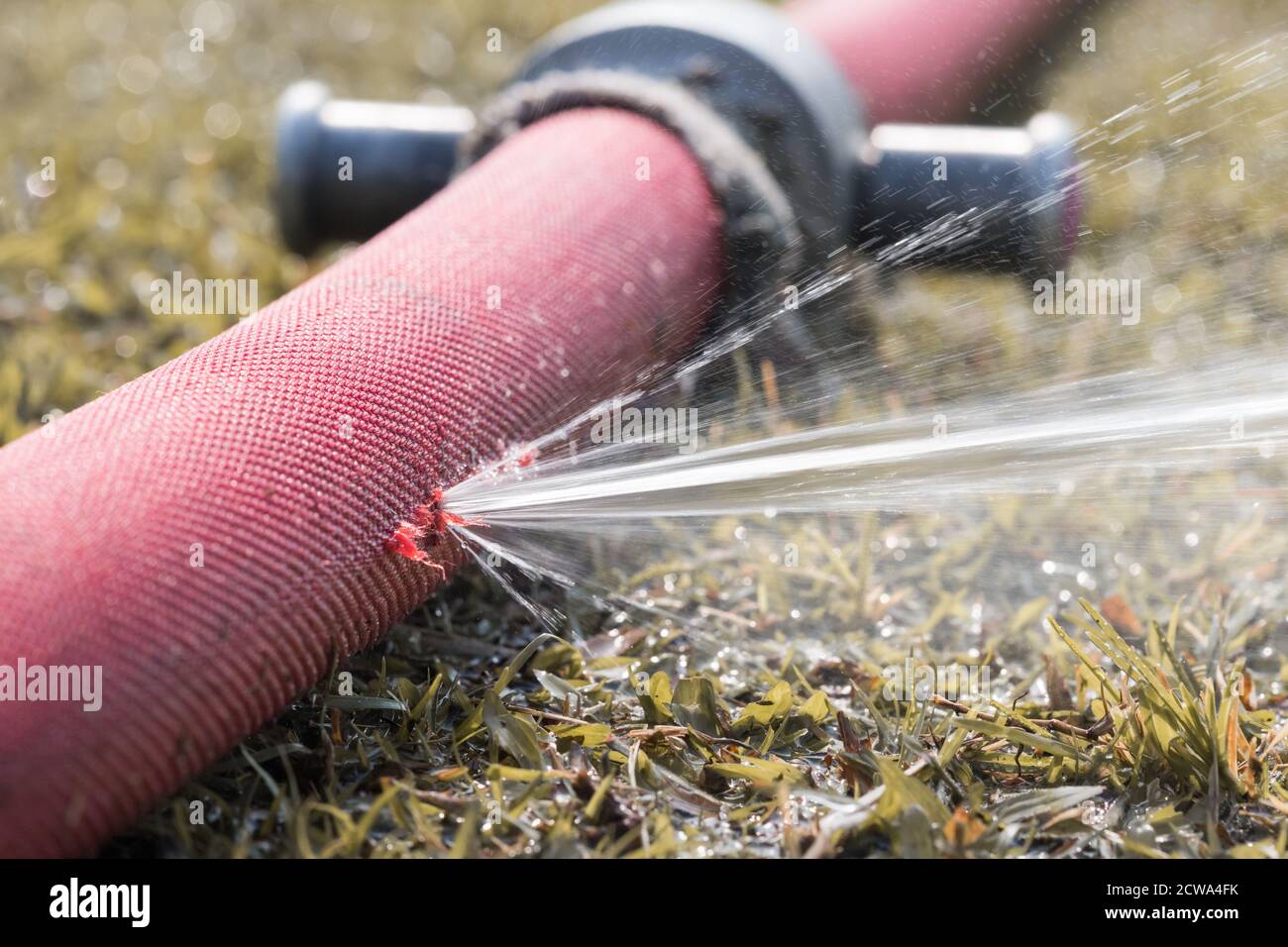 water leaking from hole in a hose Stock Photo Alamy