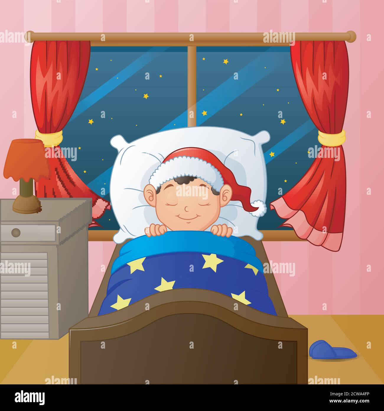 Cartoon Boy Sleeping In Bed