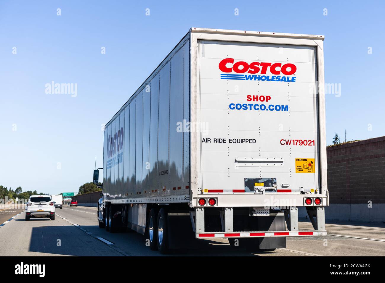 September 23, 2020 Livermore / CA / USA - Costco Wholesale truck driving on the freeway in East San Francisco Bay Area Stock Photo