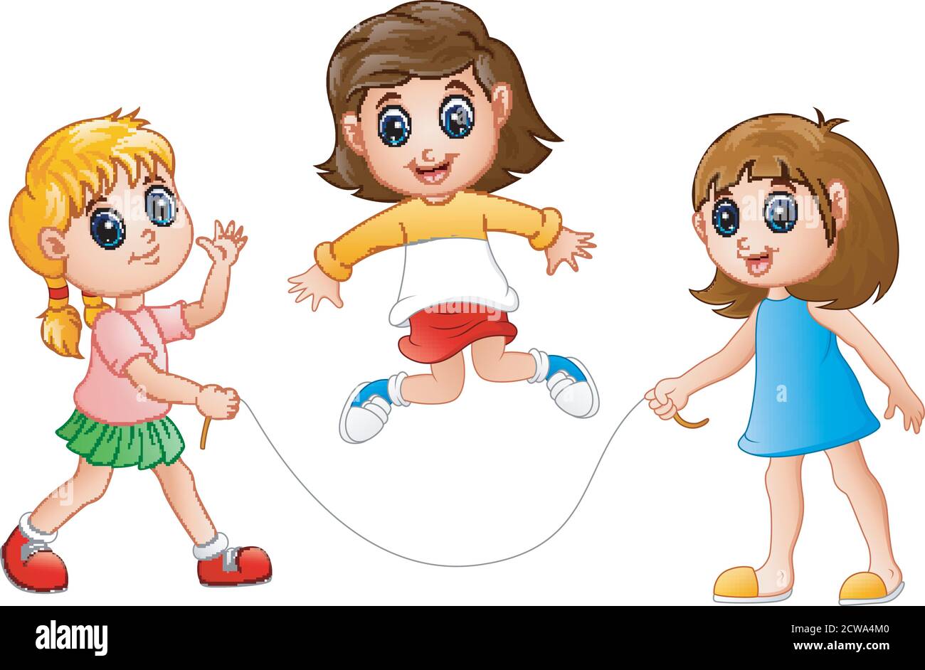 Vector illustration of Three girls playing jump rope Stock Vector Image ...