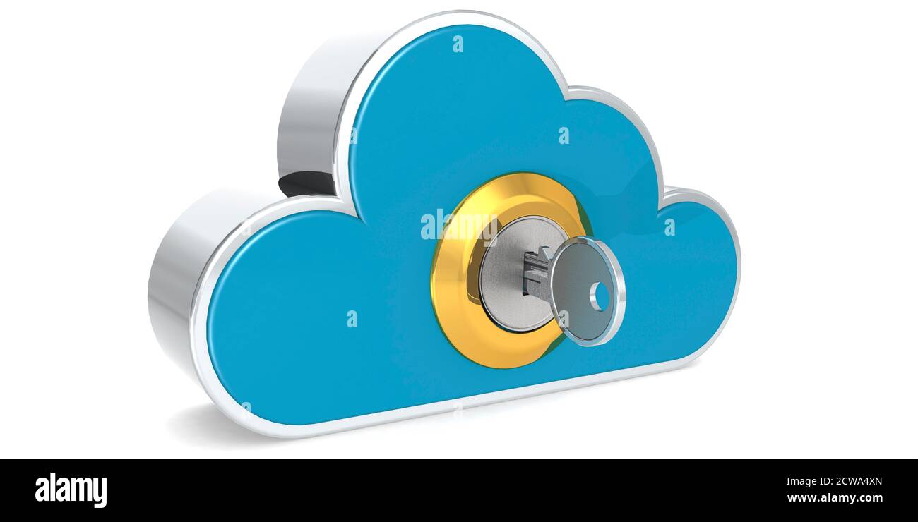Security concept of cloud computing with metal key, 3D rendering Stock Photo