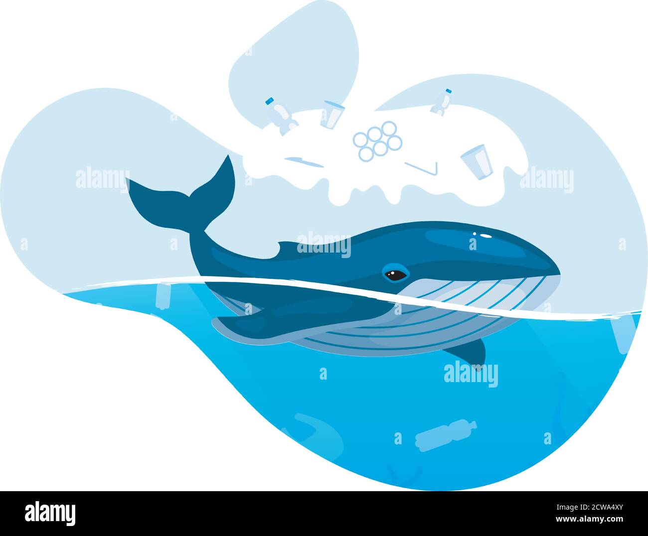 Whale in ocean with plastic waste flat concept icon Stock Vector Image ...