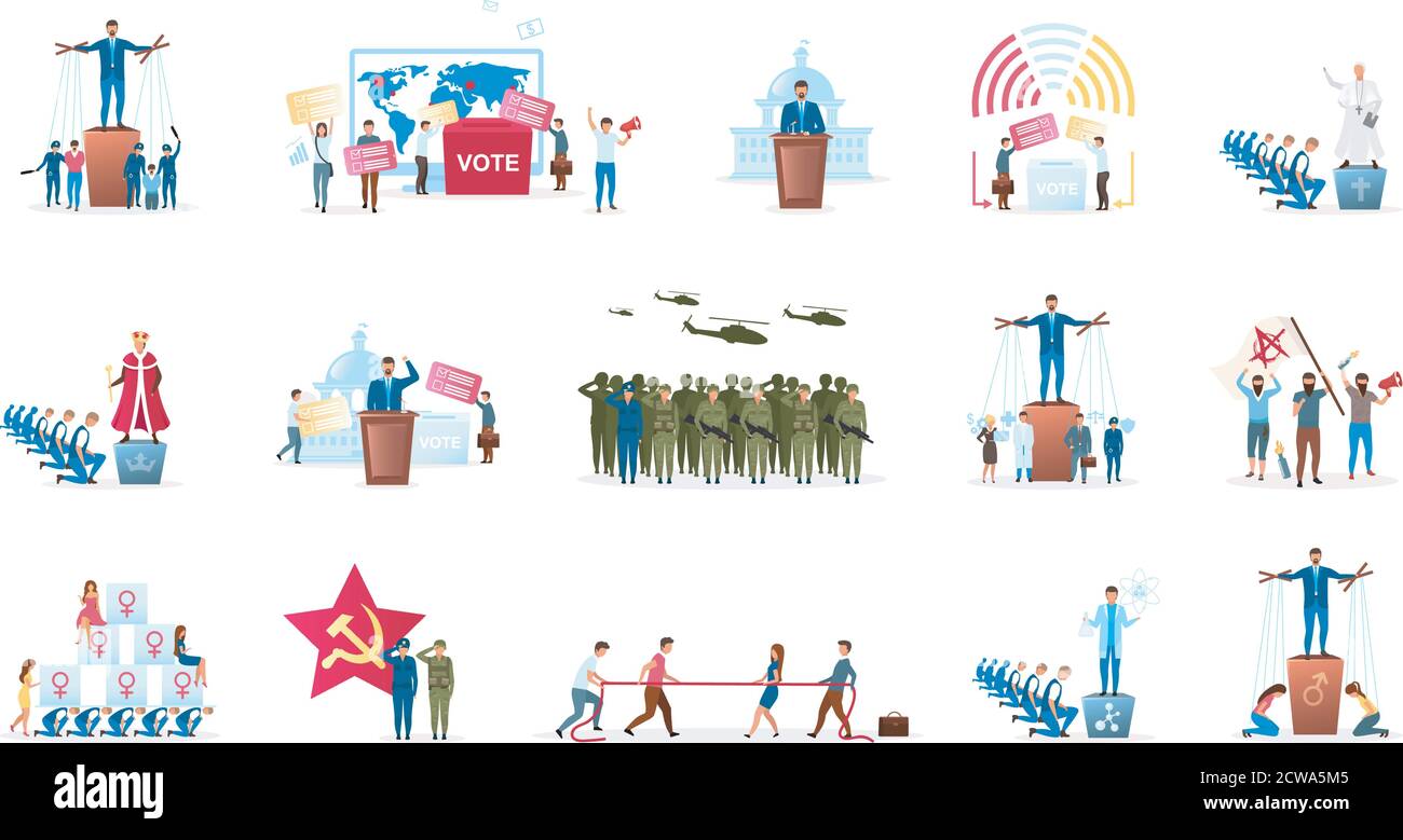 Political system metaphor flat vector illustration set Stock Vector