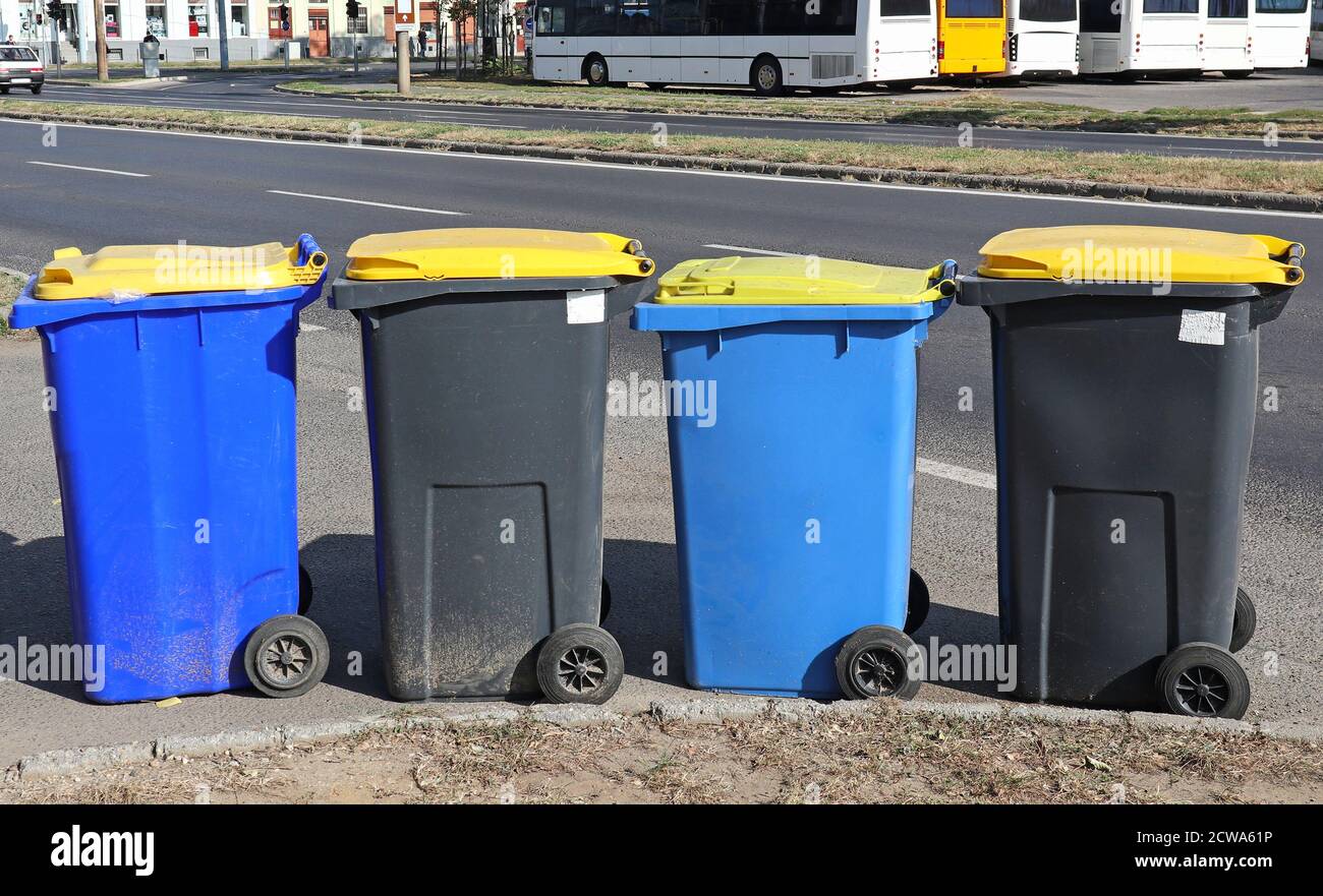 Trash cans on the street Stock Photo Alamy