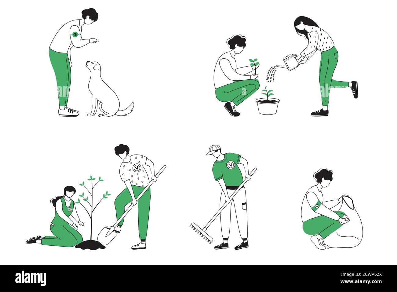 Community workers flat contour vector illustrations set Stock Vector ...