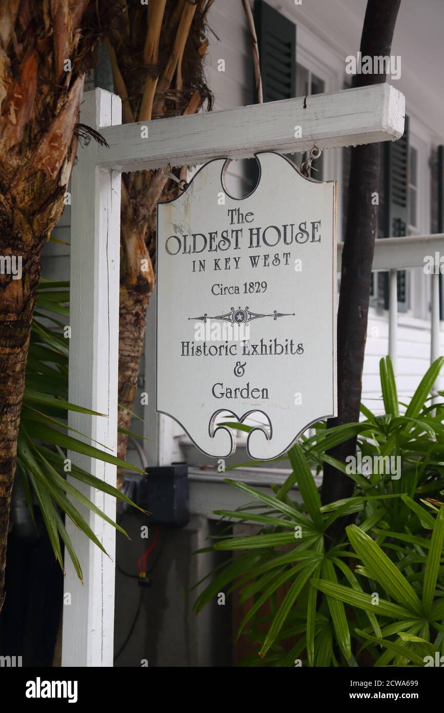 Sign at the Oldest House in Key West, Florida, USA Stock Photo