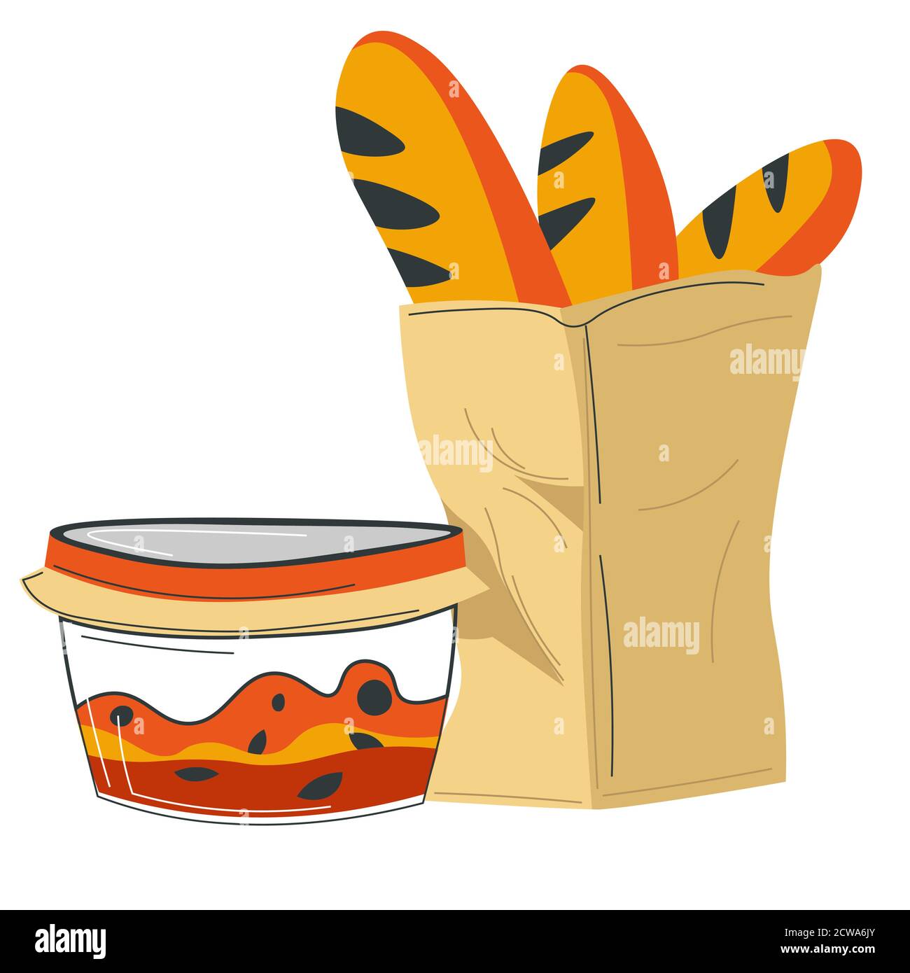 Fresh french baguette and jam in jar, food vector Stock Vector Image