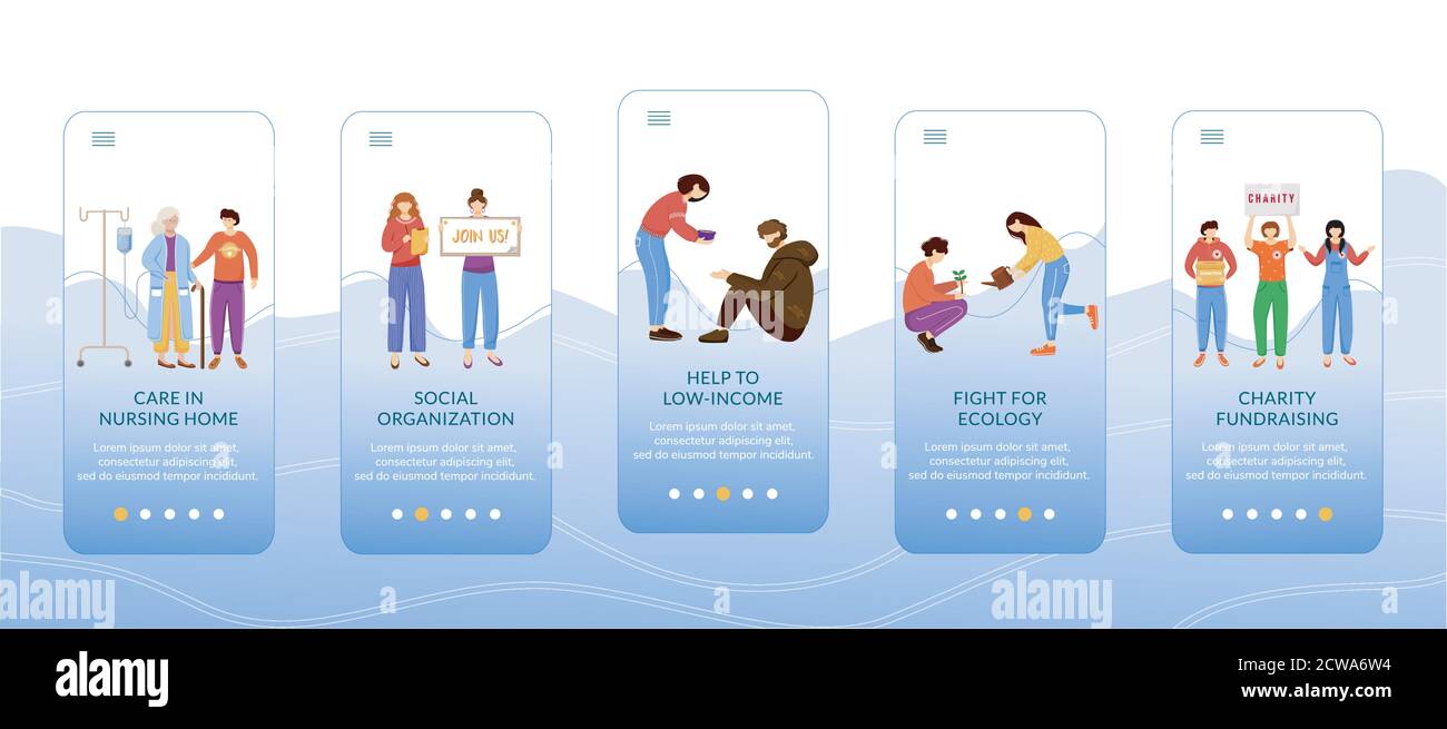 Voluntary work onboarding mobile app screen vector template Stock Vector