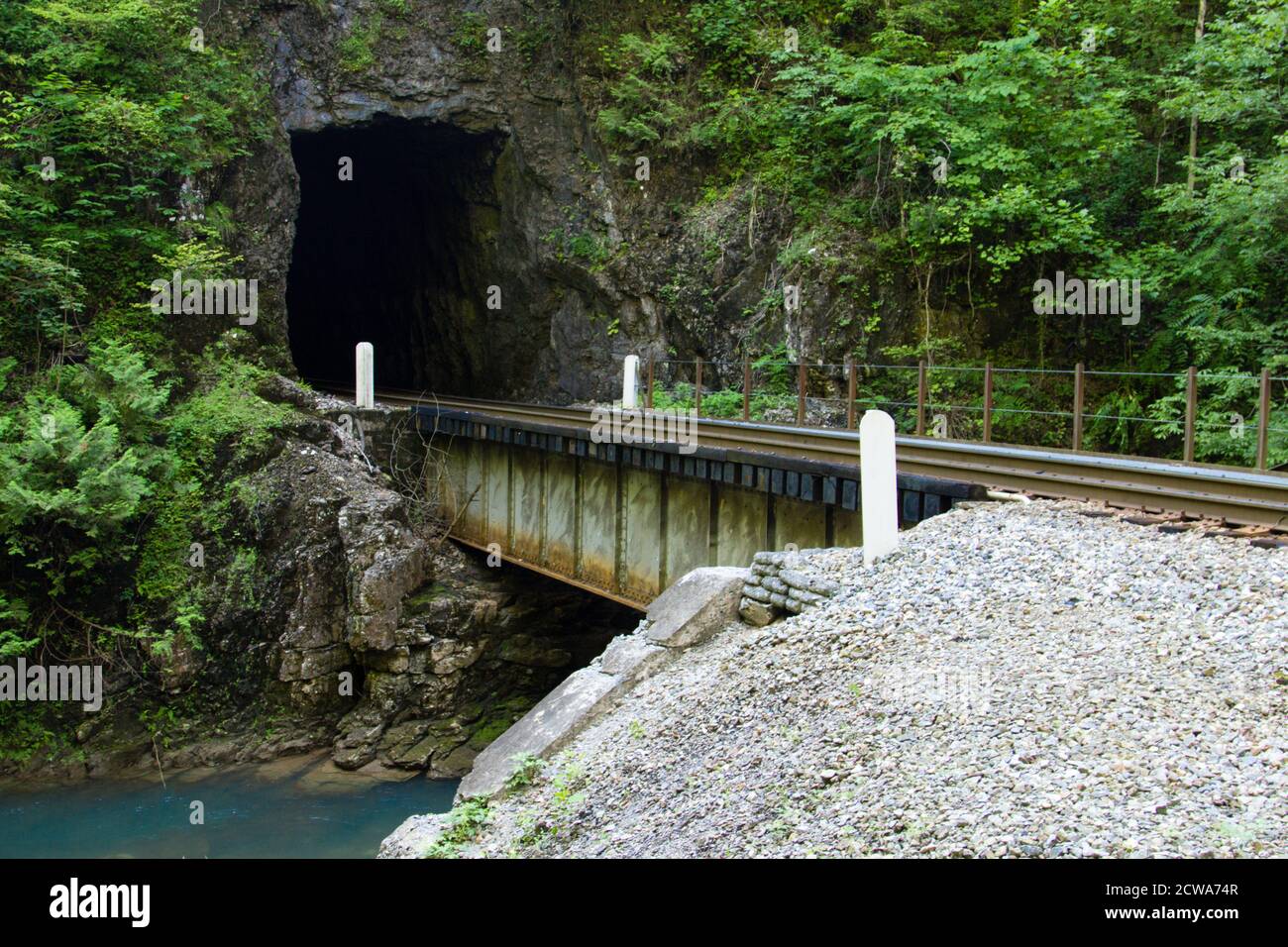 Natural Tunnel railroad tunnel is the namesake and centerpiece of the Natural Tunnel State Park in state of Virginia. Stock Photo