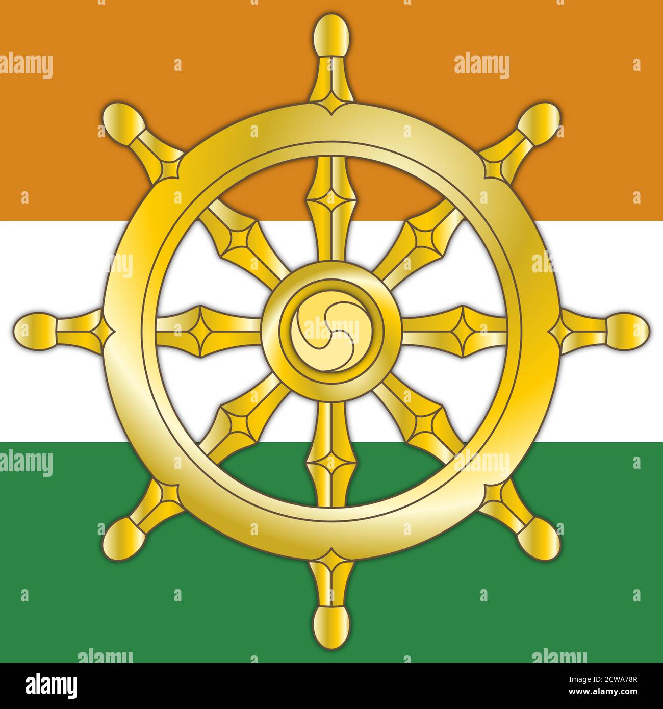 Dharma wheel, symbol of India and religions of Hinduism, Jainism and Buddhism, vector illustration Stock Vector