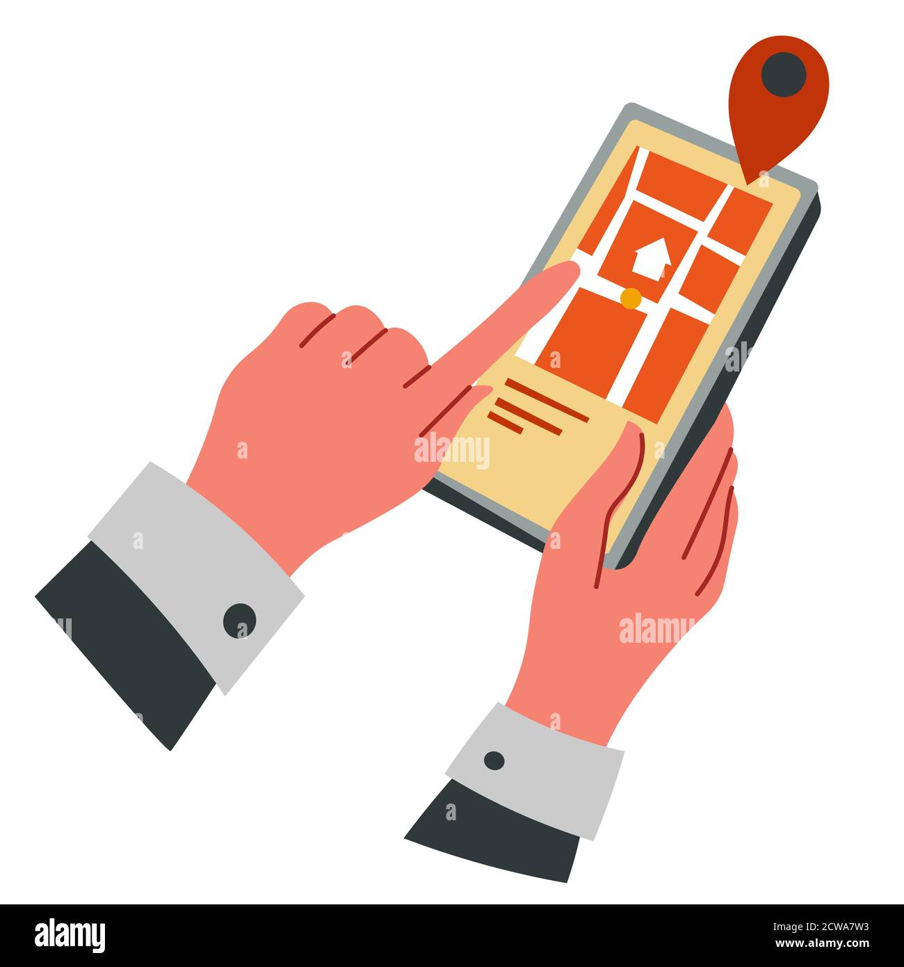 Smartphone screen with map and pointer, navigation Stock Vector