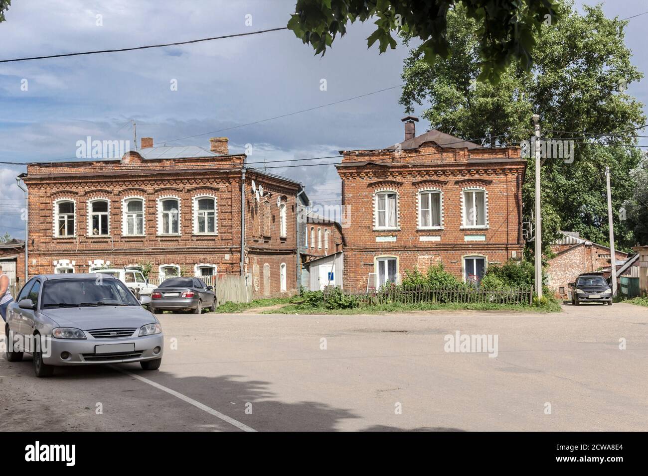 City estate of several brick houses. Nineteenth century architecture. Provincial town of Borovsk in Russia. Stock Photo