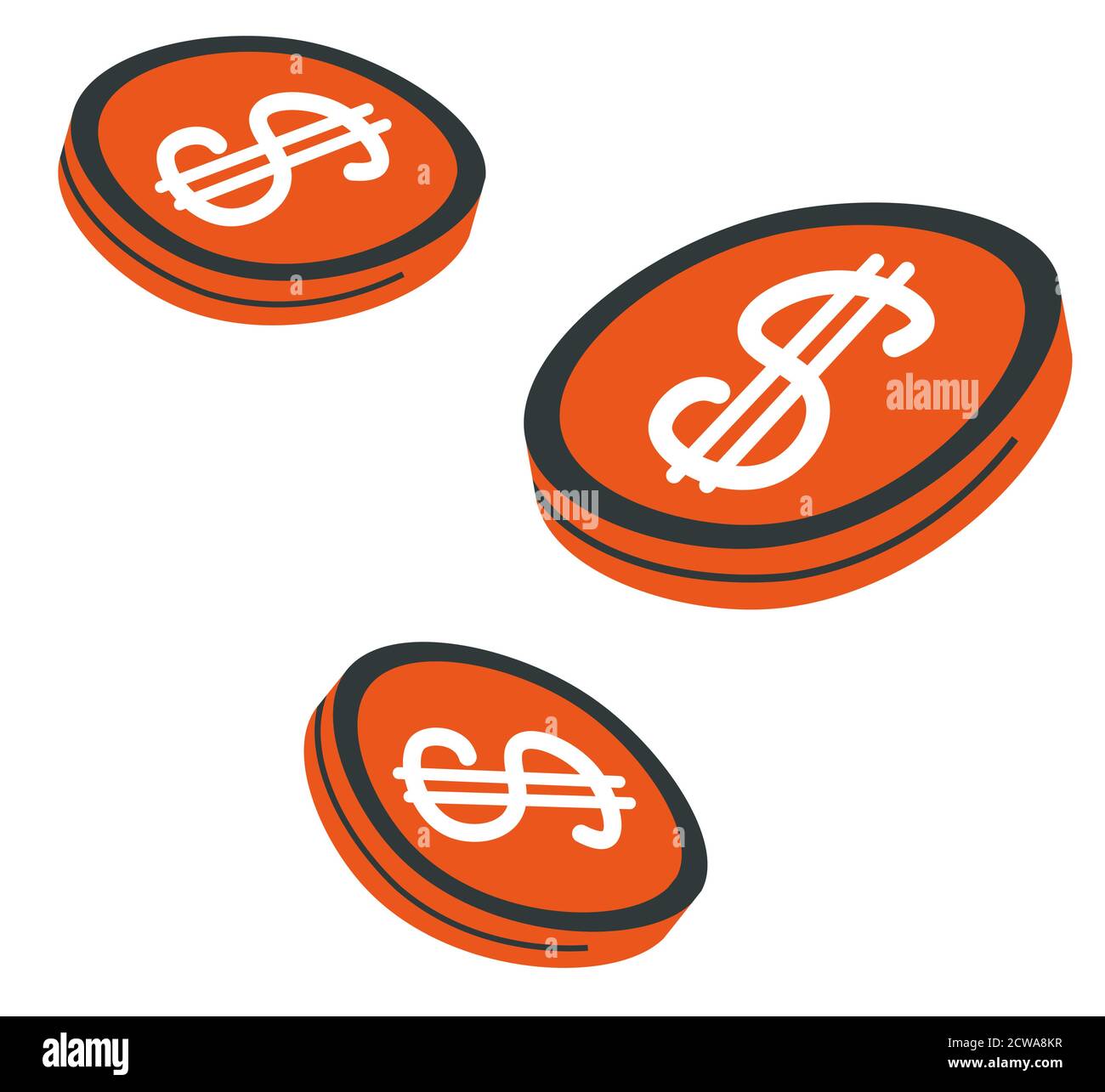 Pile of dollar coins, financial asset paying money Stock Vector