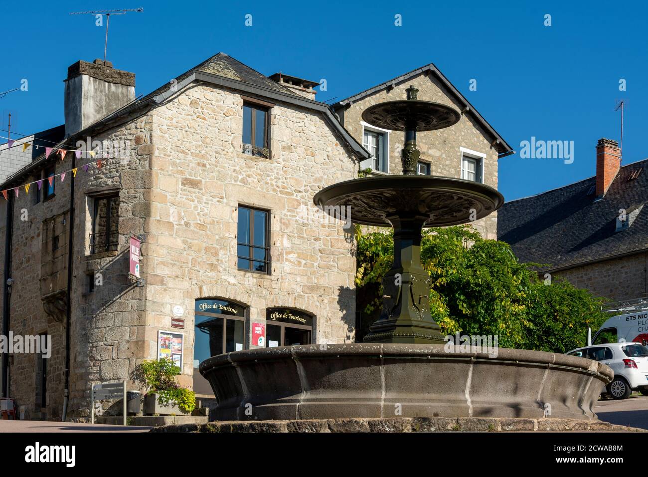 Meymac, Place of the fountain, Correze, Nouvelle Aquitaine, France Stock Photo