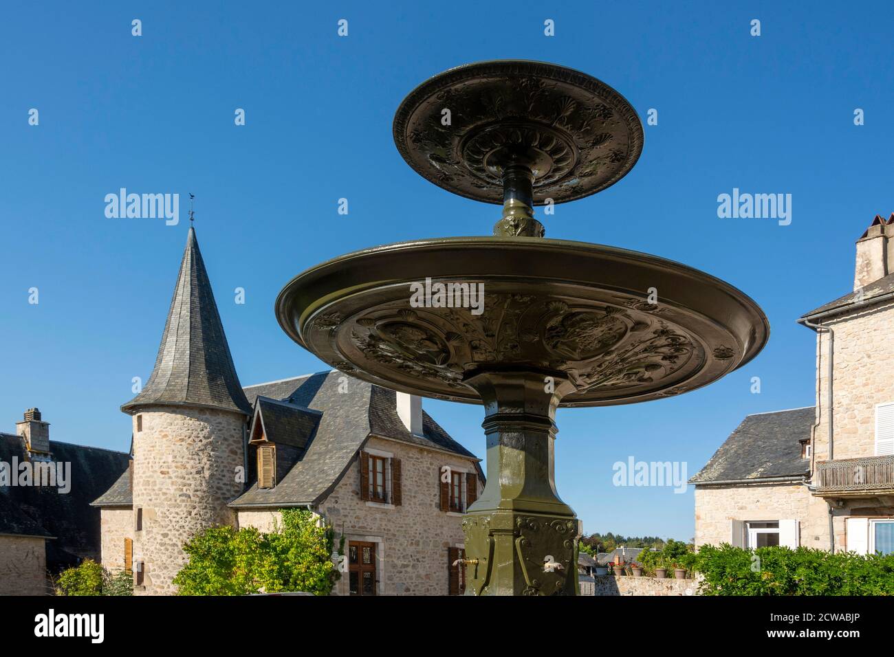 Meymac, Place of the fountain, Correze, Nouvelle Aquitaine, France Stock Photo
