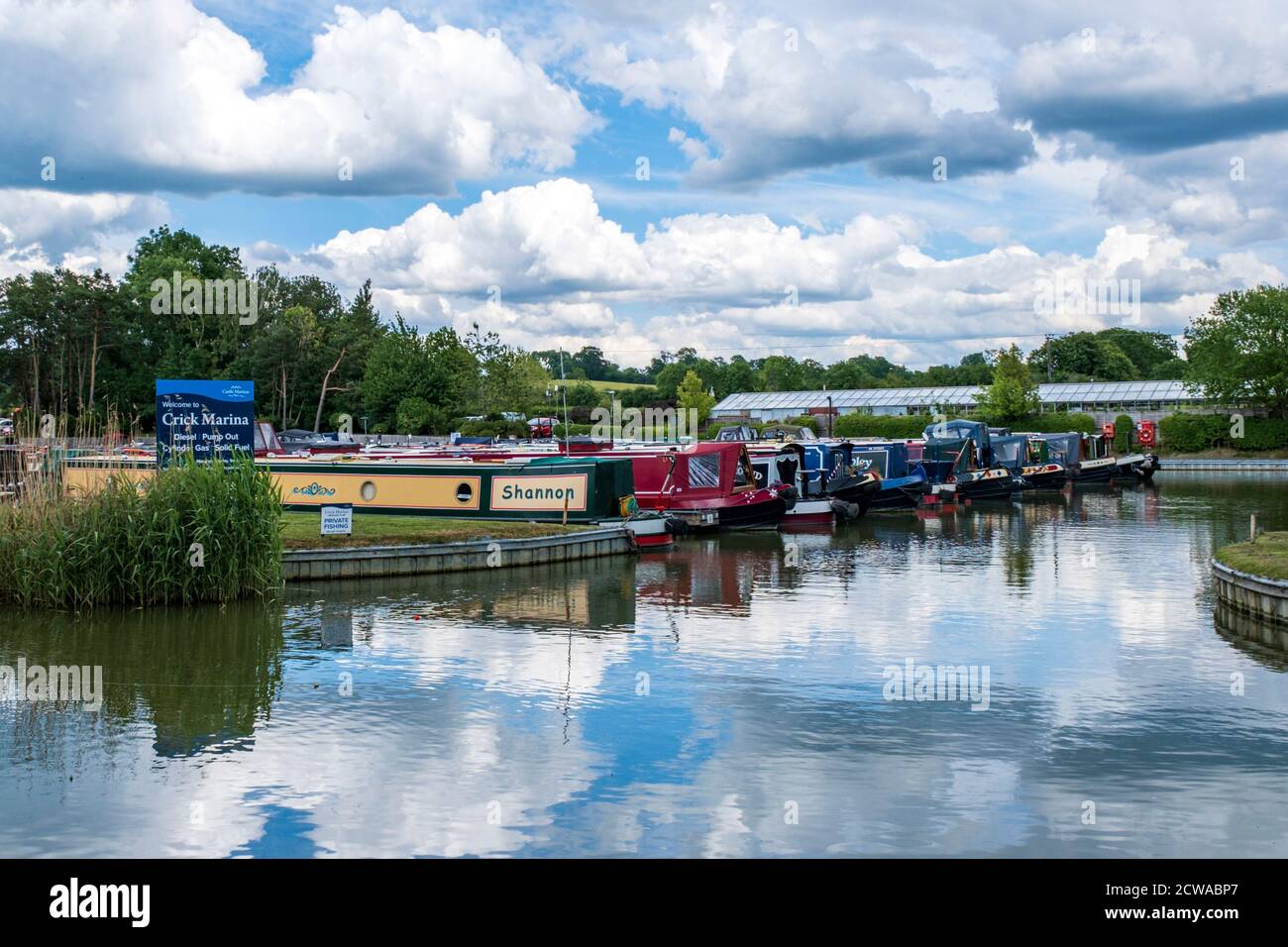 Narrowboats moored at Crick Marina, Grand Union Canal, Northamptonshire, England. Stock Photo