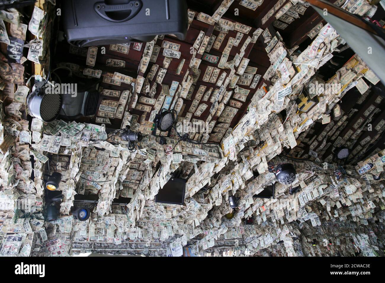 Willie T's Bar and Restaurant, on Duval Street, in Key West Florida, FL, USA. Decorated with dollar bills. Stock Photo