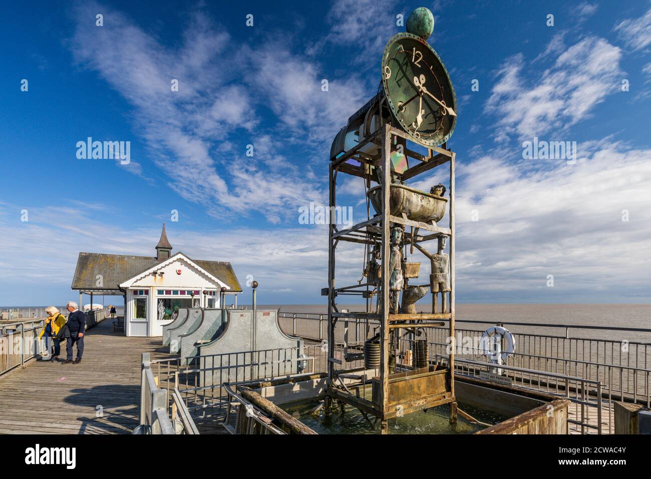 The Mechanical Water Clock sculpture on Southwold Pier in Suffolk