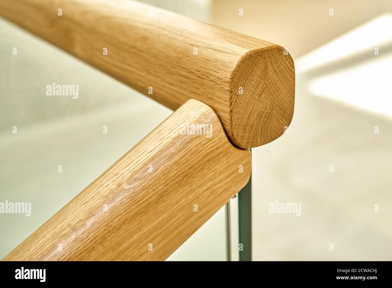Detail Of Wooden Handrail With Glass Railings Close Up Stock Photo Alamy