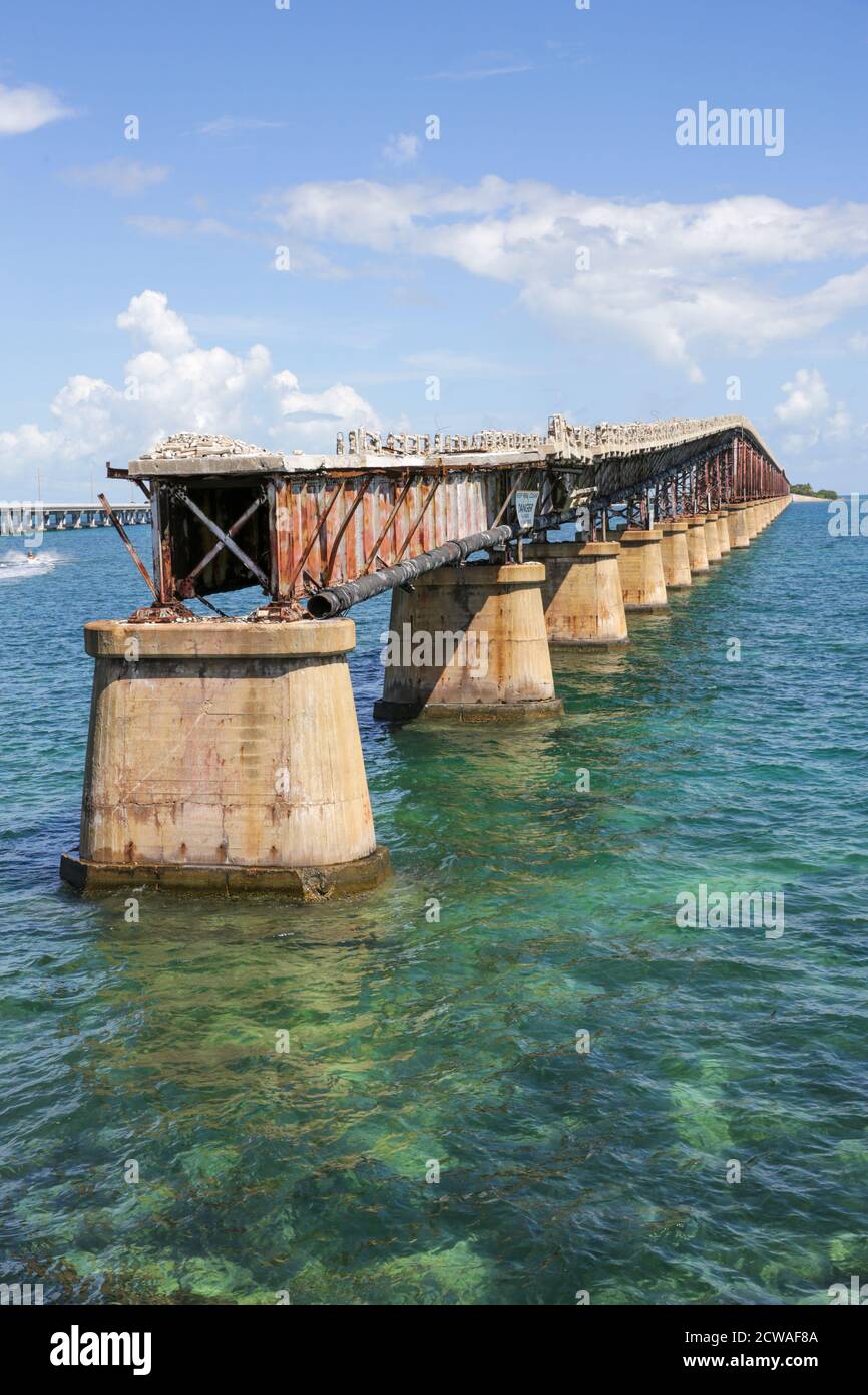 Old disused Seven Mile bridge connects the Keys to the mainland, Key West, Florida, USA Stock Photo