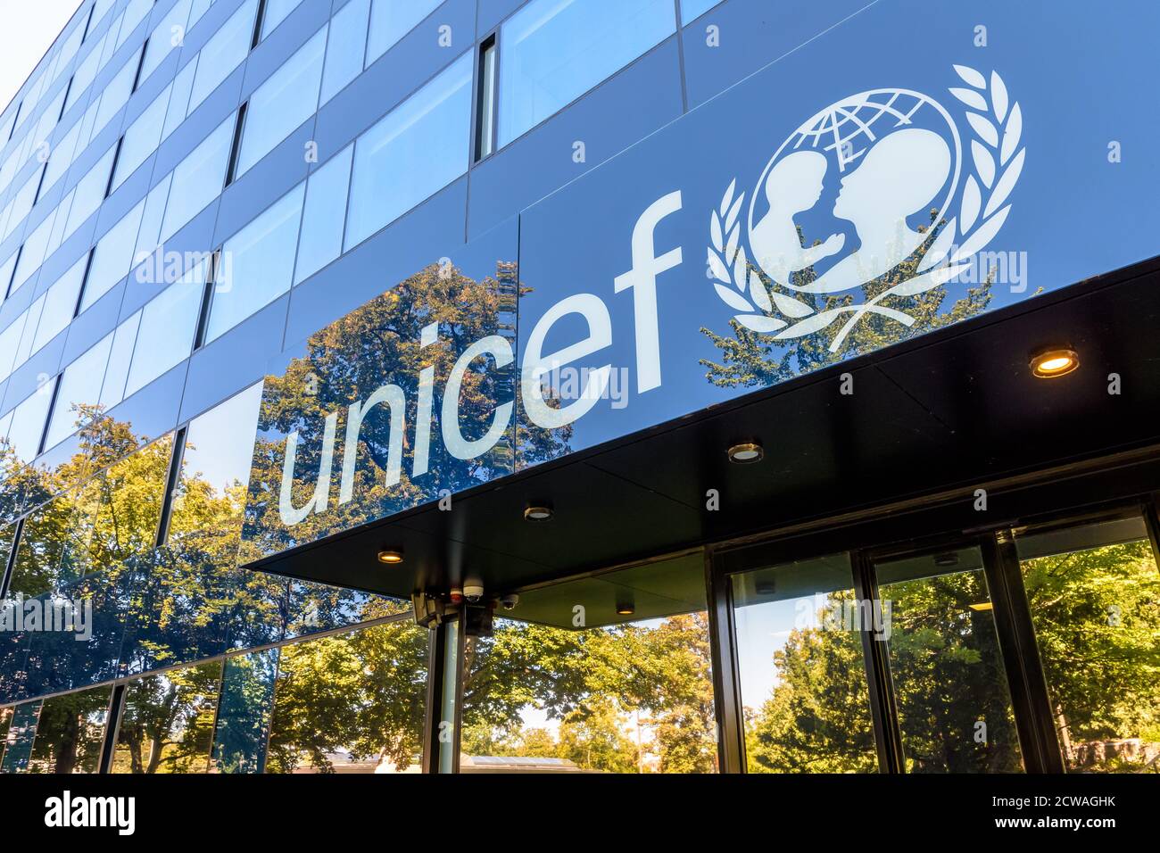Headquarters of the Regional Office for Europe and Central Asia of the UNICEF in Geneva, Switzerland, a UN agency assisting children worldwide. Stock Photo