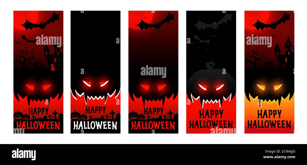 Happy halloween poster vertical mockups, halloween party festive flyer, vector illustration Stock Vector