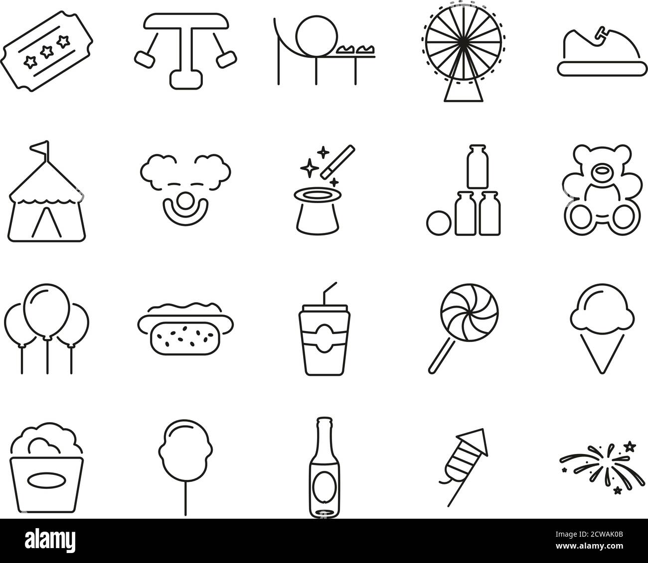 Amusement Park Icons Thin Line Set Big Stock Vector