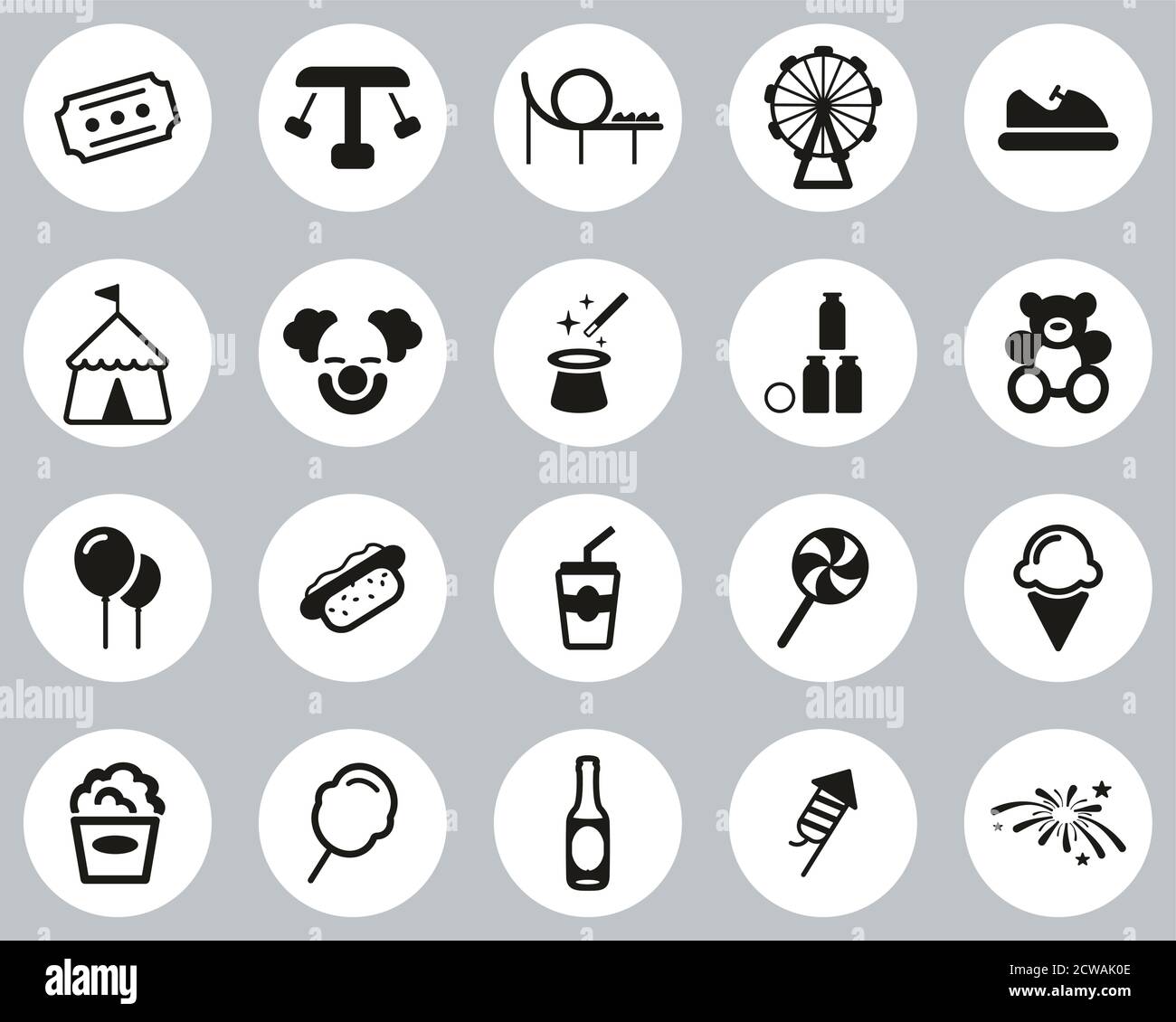 Amusement Park Icons Black & White Flat Design Circle Set Big Stock ...