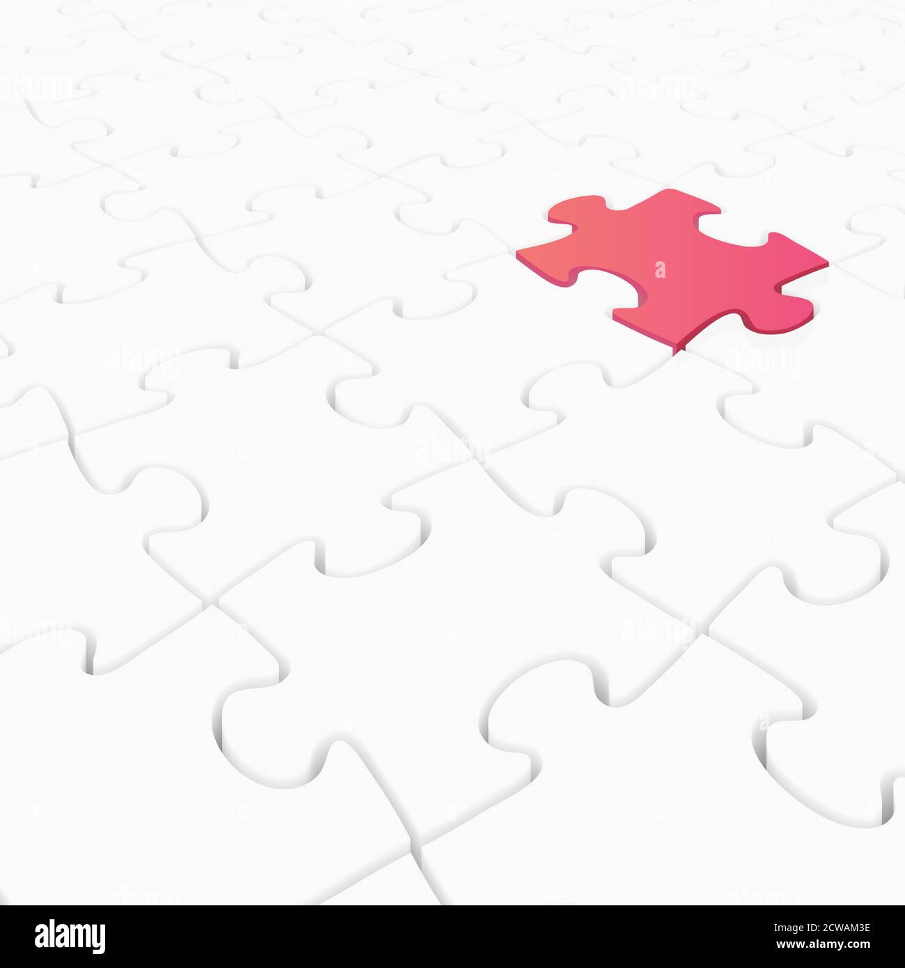 White 3d puzzle with one different color highlighted piece step out