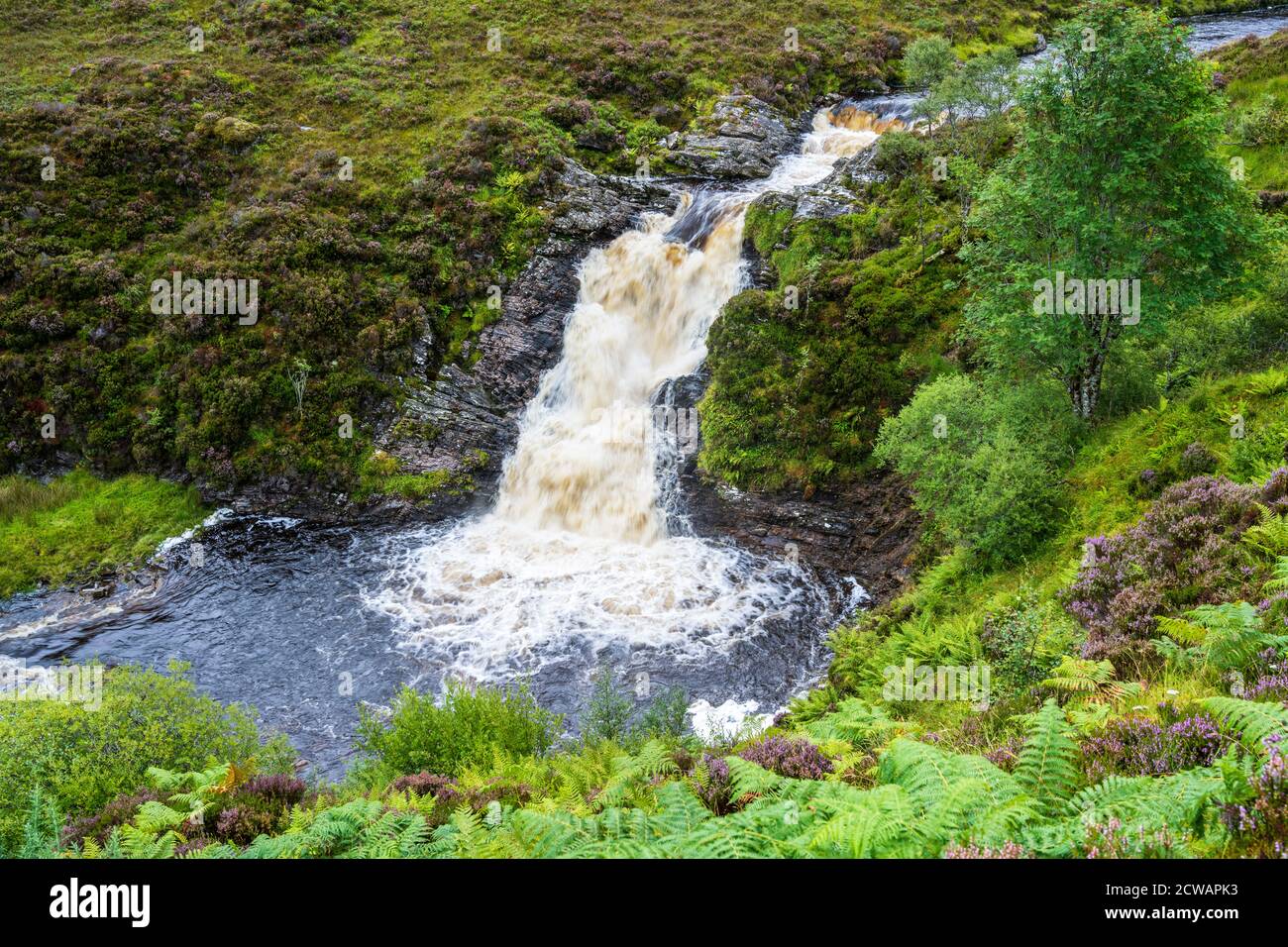 Waterfall and plunge pool on the Dundonnell River in Wester Ross, Highland Region, Scotland, UK Stock Photo