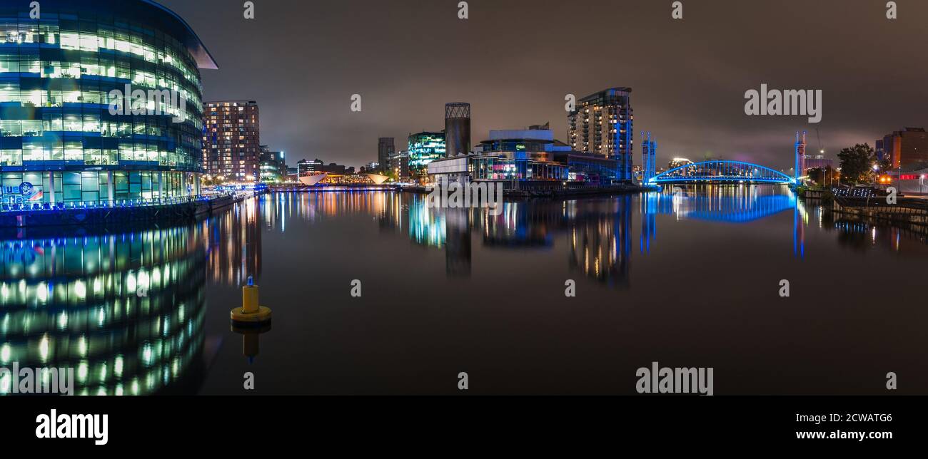 Salford Quays at night, Salford, Manchester Stock Photo