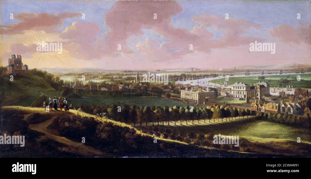 Greenwich with London in the distance, landscape painting by Jan Vorsterman, circa 1680 Stock Photo
