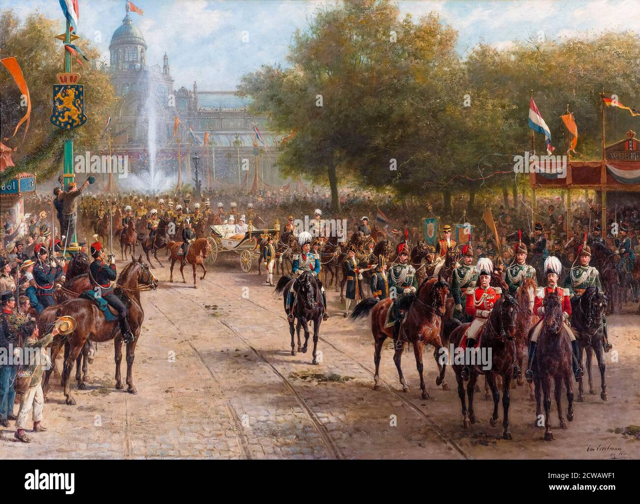 The Frederiksplein Amsterdam during the entry of Queen Wilhelmina of the Netherlands (1880-1962) at the inauguration parade on the 5th September 1898, painting by Otto Erelman, 1898-1900 Stock Photo