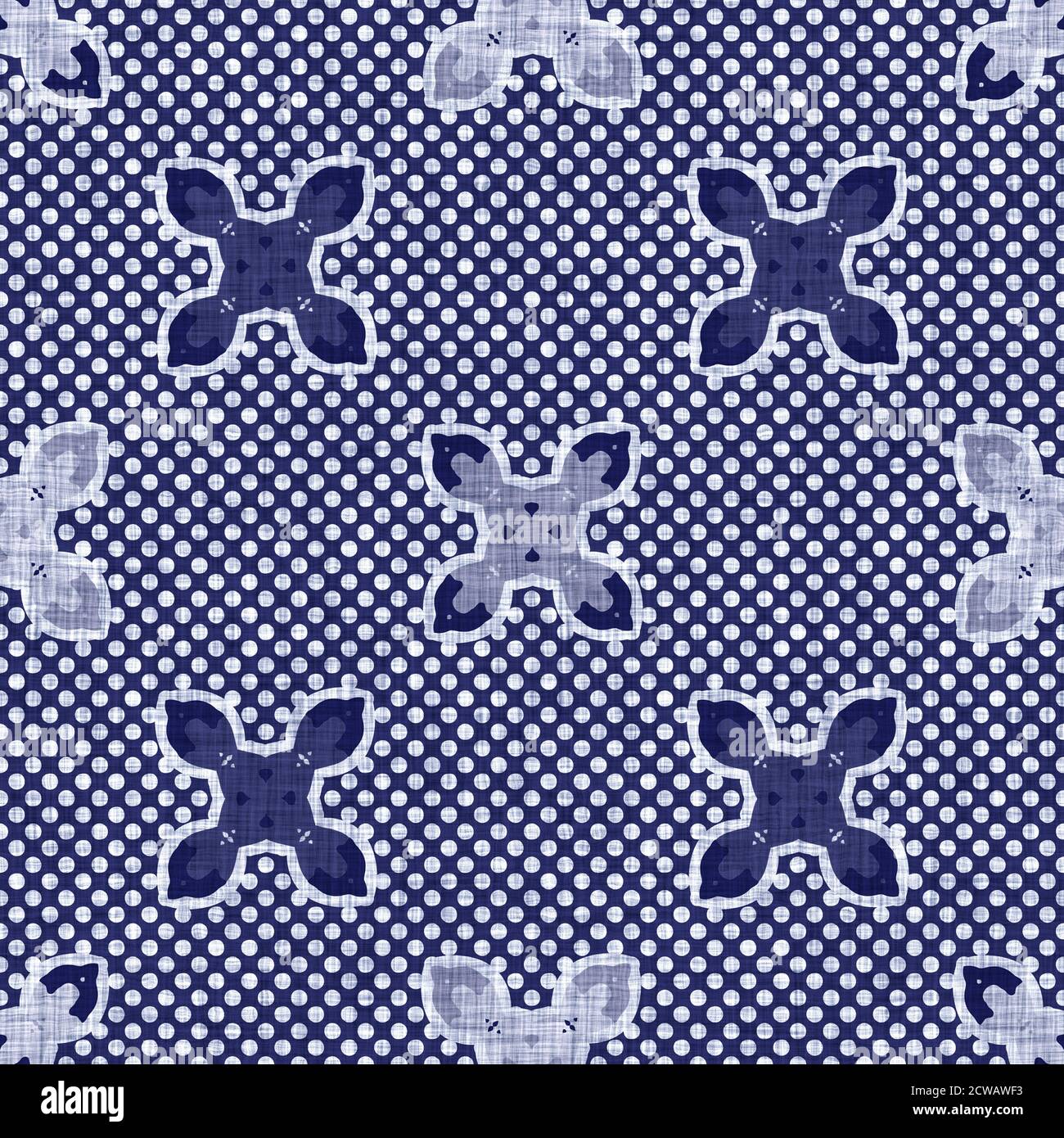 Seamless indigo block print texture. Navy blue woven cotton dyed effect ...
