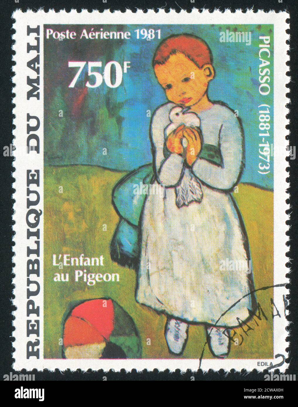 MALI CIRCA 1981: stamp printed by Mali, shows Child Holding a Dove, by Picasso, circa 1981 Stock Photo