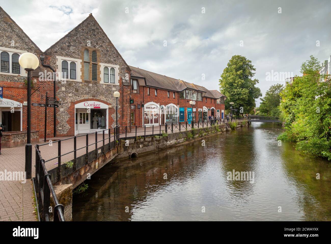The Maltings shopping area along the River Avon, Salisbury, Wiltshire, England Stock Photo